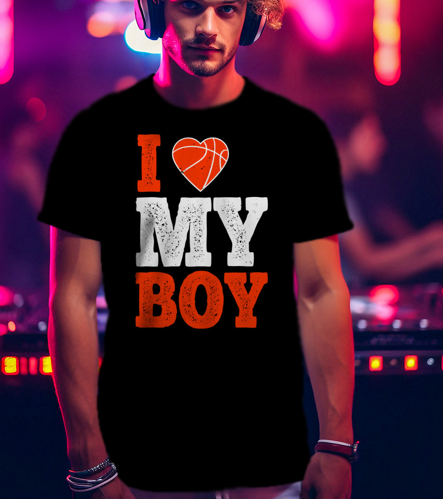 I Love My Boy Basketball Heart T-Shirt