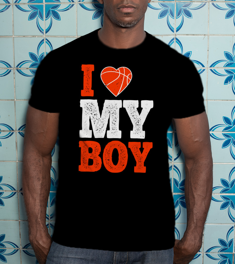 I Love My Boy Basketball Heart T-Shirt