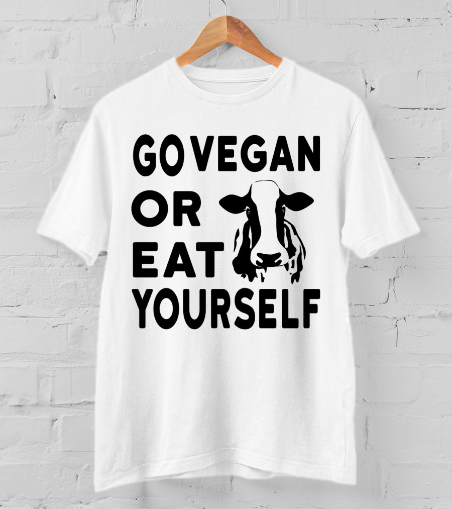 Go Vegan OR Eat Yourself Cow Image T-Shirt