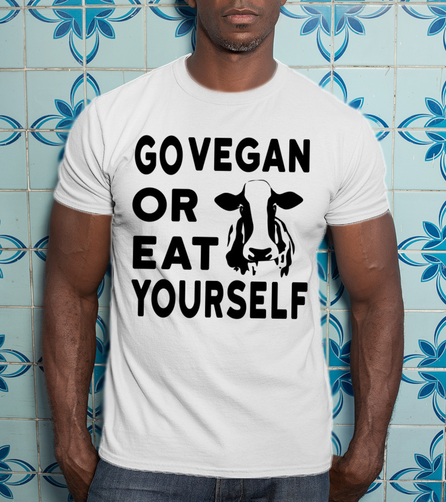 Go Vegan OR Eat Yourself Cow Image T-Shirt