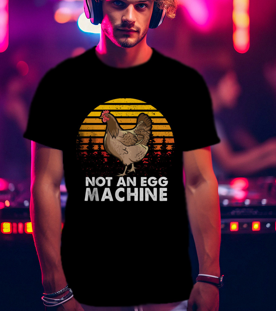 Not An Egg Machine Sunset Chicken Forest Stripes T-Shirt