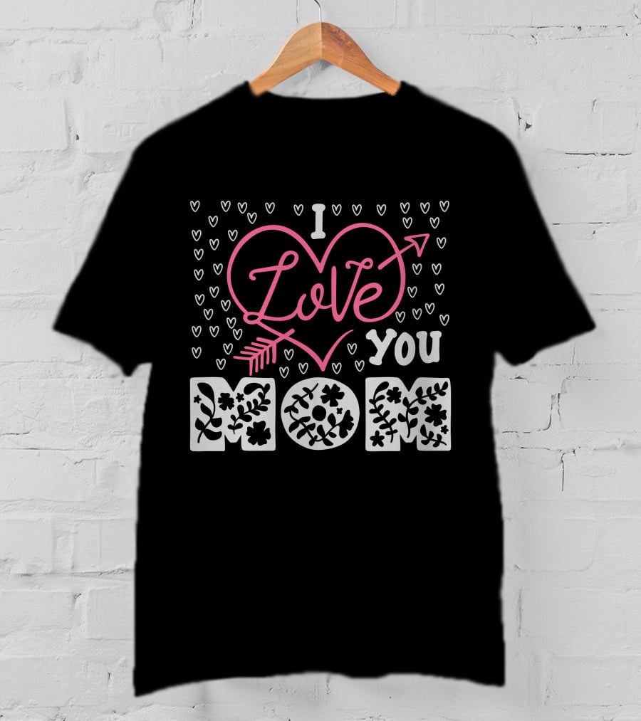 I Love You Mom Floral Heart Arrow T-Shirt