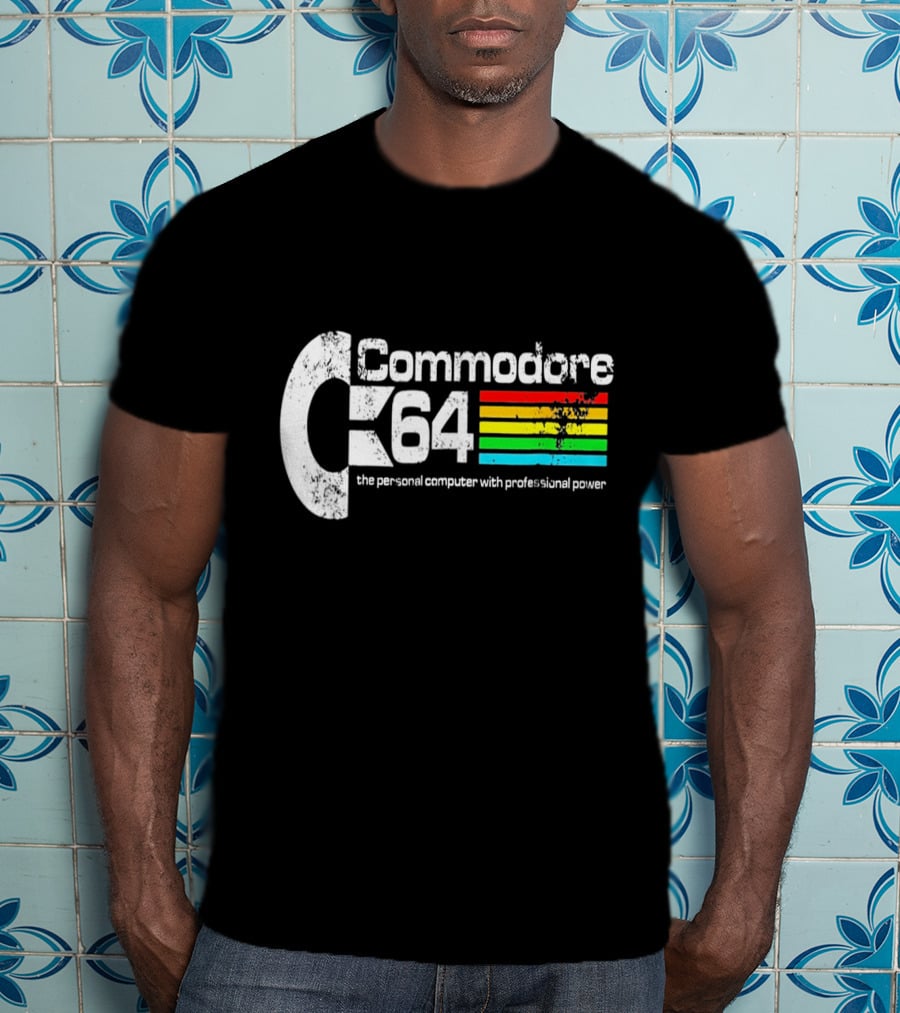 Commodore 64 The Personal Computer With Professional Power Retro Logo Textured T-Shirt