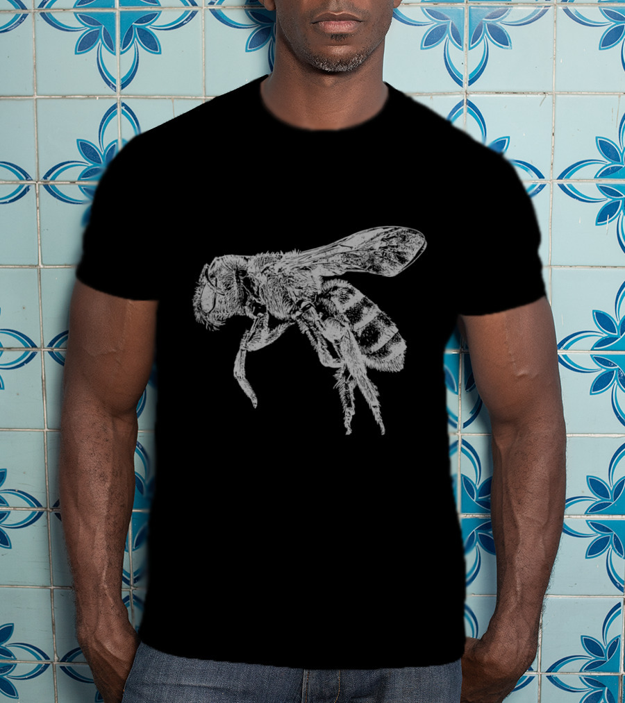 Vintage Distressed Cute Bee For Beekeeping Enthusiasts In Black And White Sketch T-Shirt