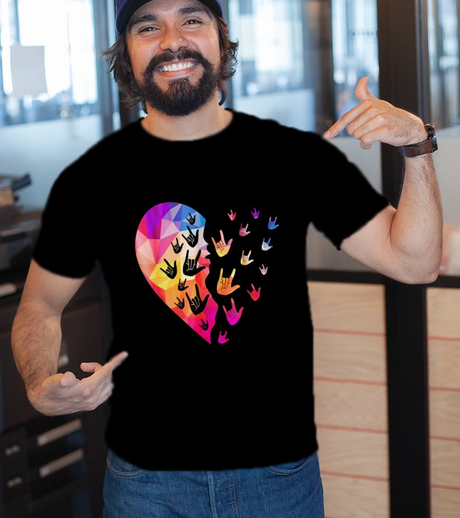 Broken Geometric Heart With Colorful Sign Language Hands T-Shirt