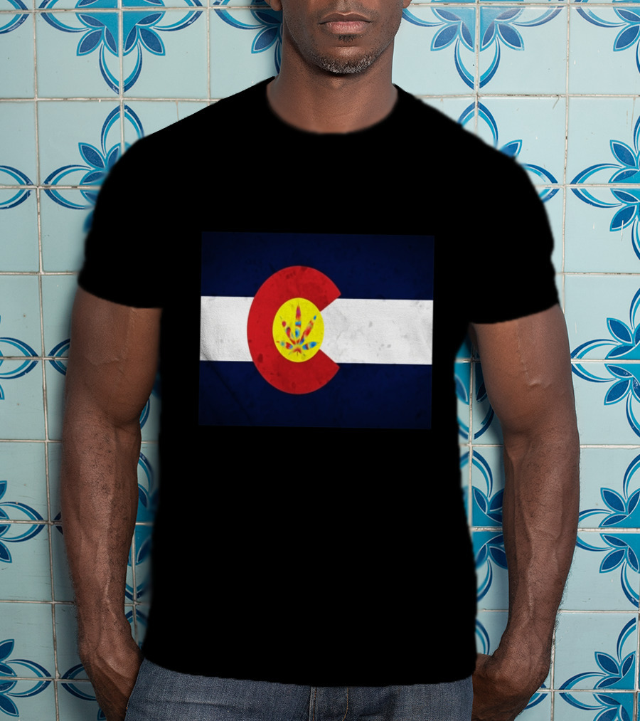 Colorado Flag Tie Dye Leaf Cannabis Symbol BlueWhiteRed T-Shirt