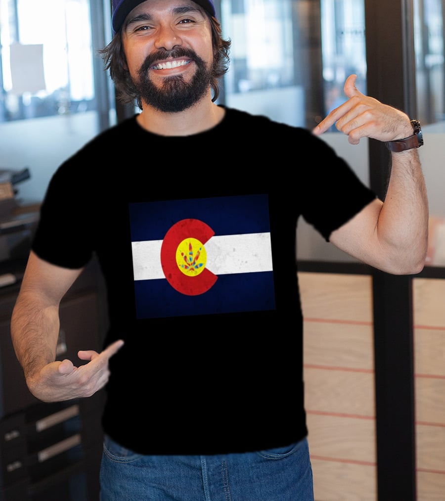 Colorado Flag Tie Dye Leaf Cannabis Symbol BlueWhiteRed T-Shirt