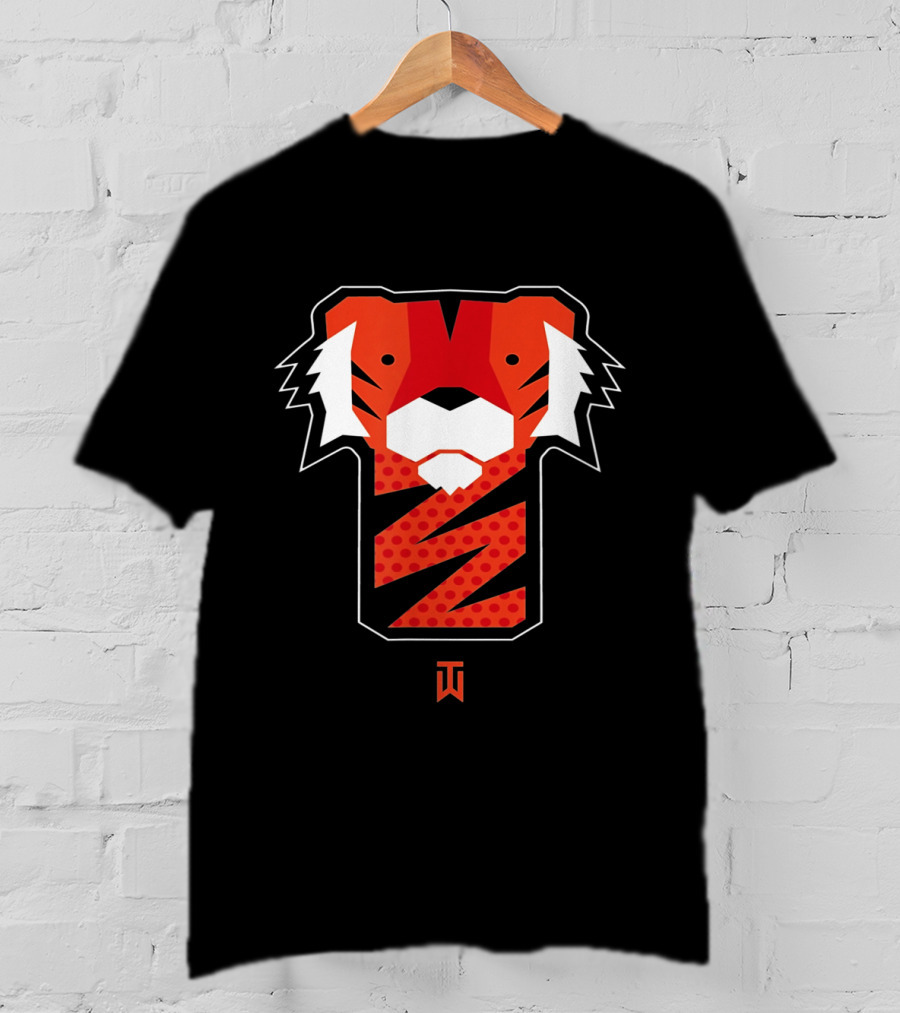 Frank Tiger Wood Inspired Graphic Featuring Bold Red Tiger Icon And TW T-Shirt