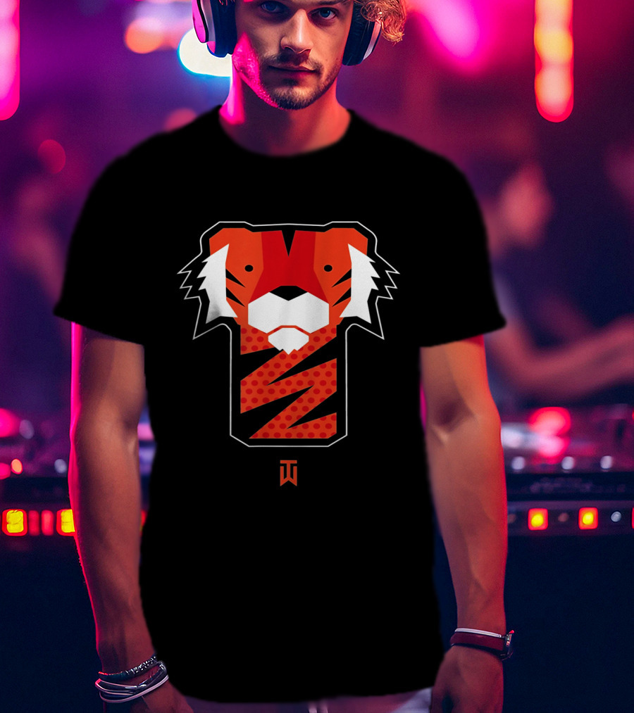 Frank Tiger Wood Inspired Graphic Featuring Bold Red Tiger Icon And TW T-Shirt