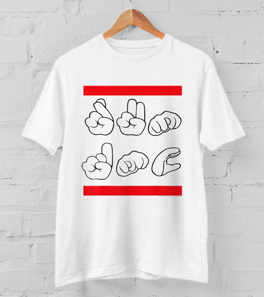 Run DMC ASL Graphic With Iconic Red Bars And Sign Language T-Shirt