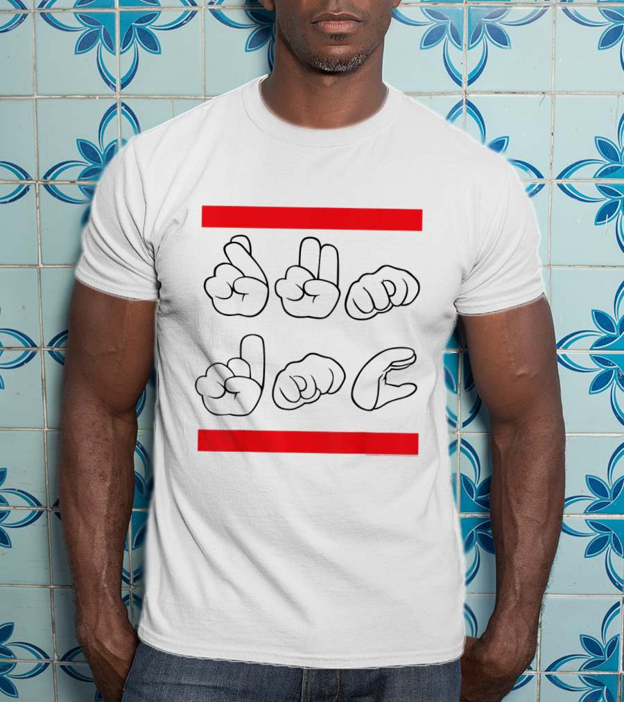 Run DMC ASL Graphic With Iconic Red Bars And Sign Language T-Shirt