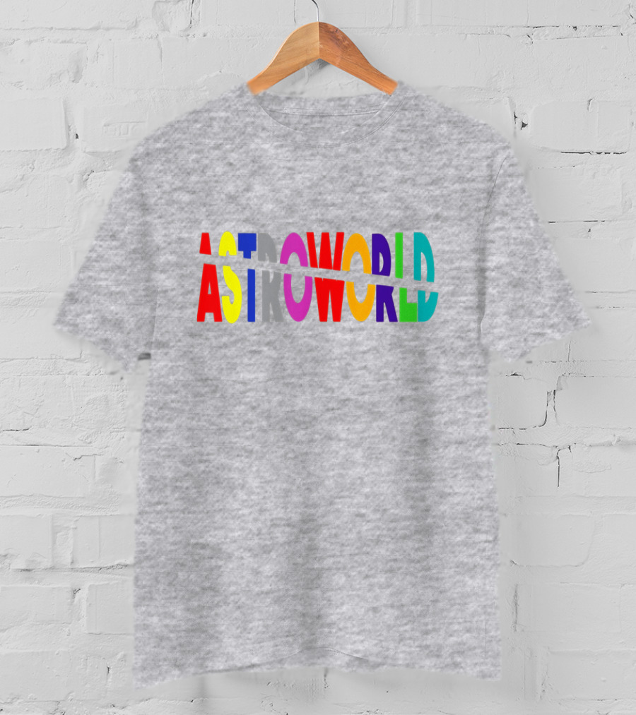 Astroworld Multicolor Split Text Graphic On Gray Background T-Shirt
