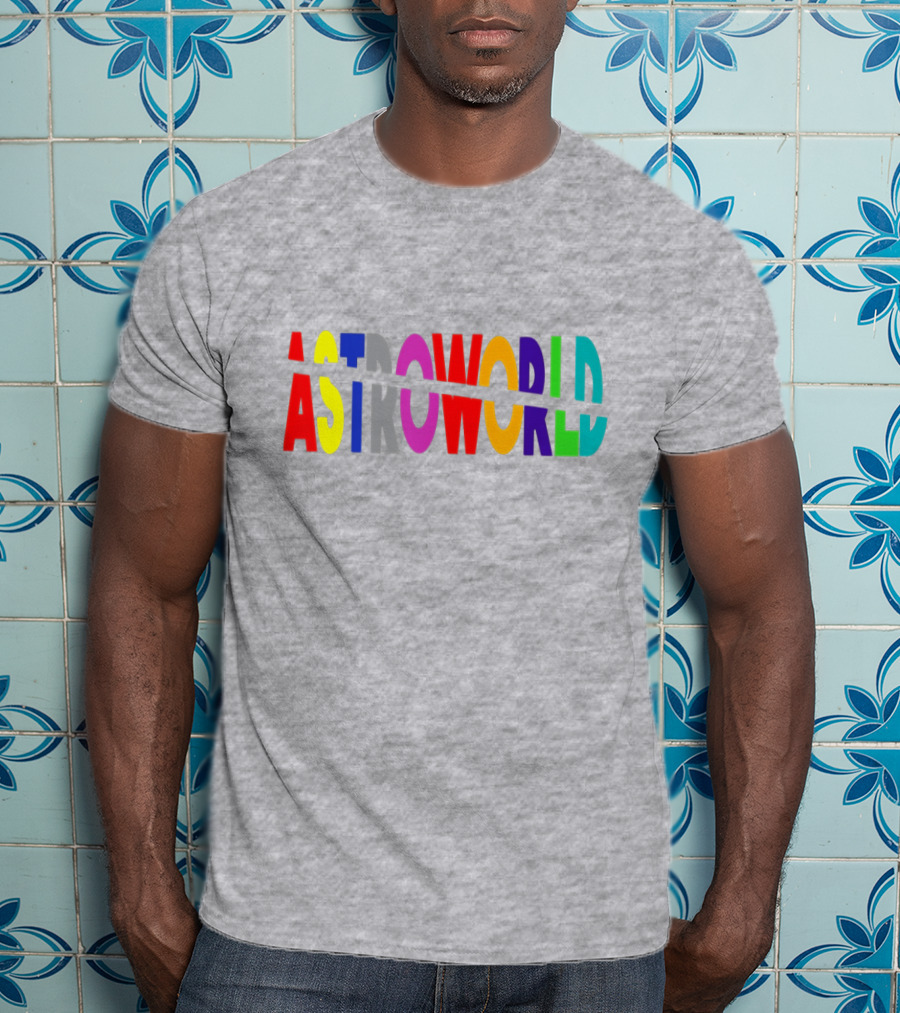 Astroworld Multicolor Split Text Graphic On Gray Background T-Shirt