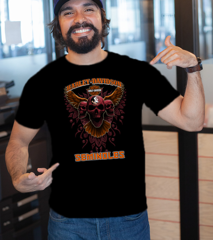 Harley Davidson Motorcycles Florida State Seminoles Skulls Wings T-Shirt