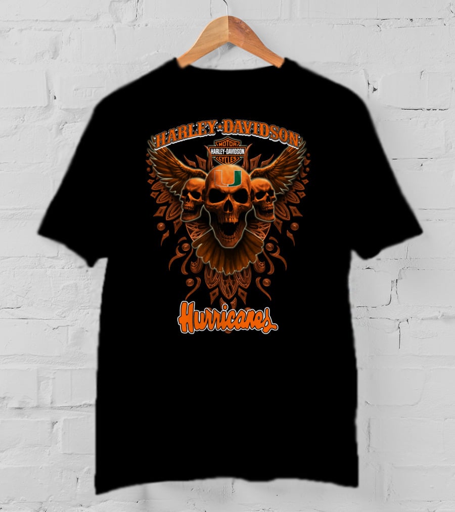 Harley Davidson Miami Hurricanes Skulls Ncaa T-Shirt