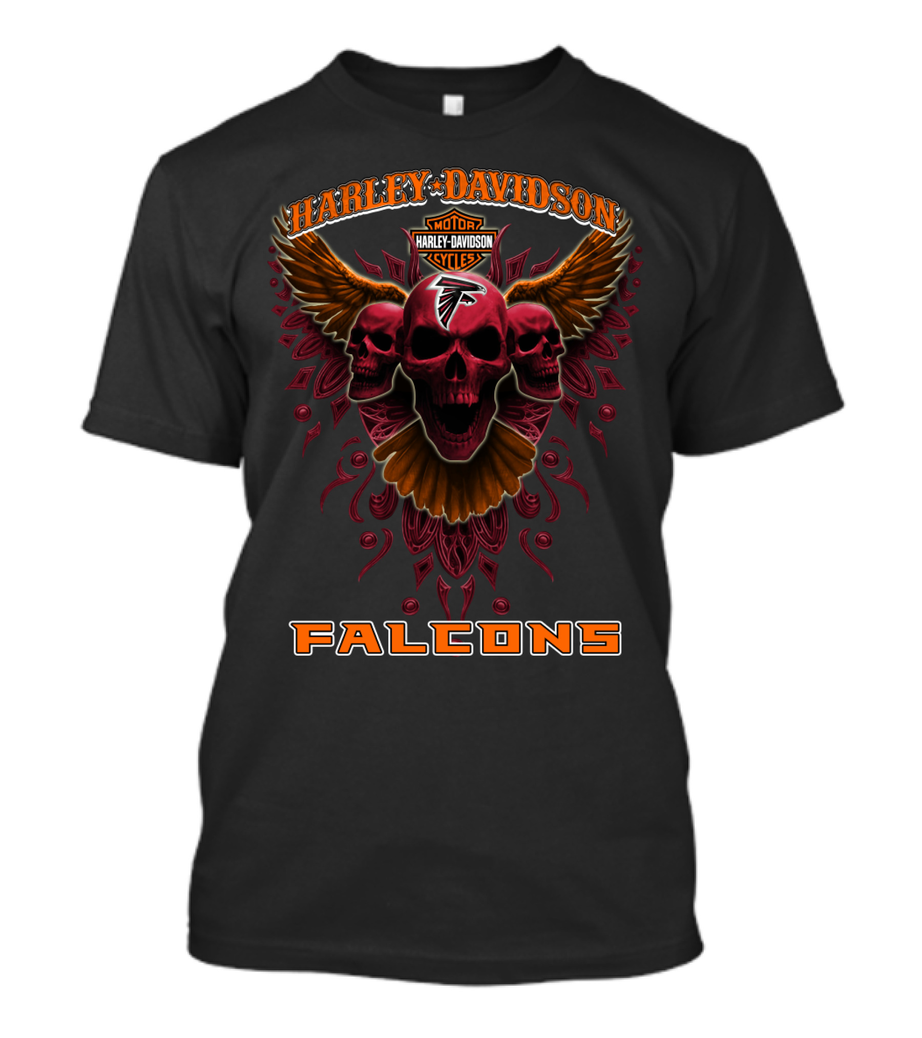 Harley Davidson Falcons Motorcycles Skulls Wings Atlanta Nfl T-Shirt