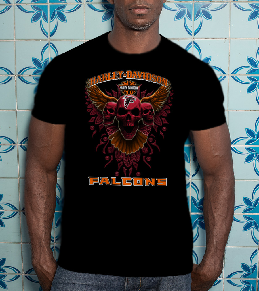 Harley Davidson Falcons Motorcycles Skulls Wings Atlanta Nfl T-Shirt
