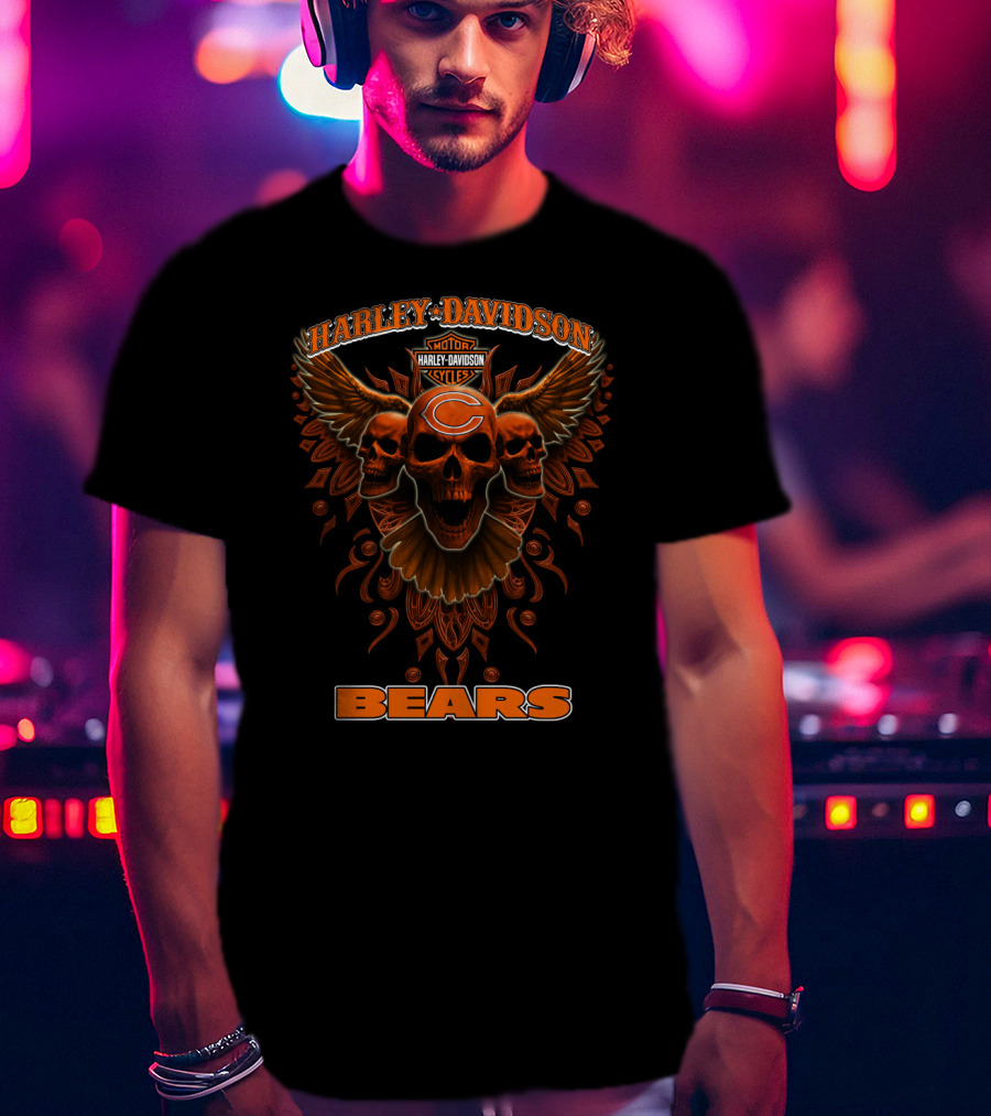 Harley Davidson Chicago Bears Nfl Motor Cycles T-Shirt
