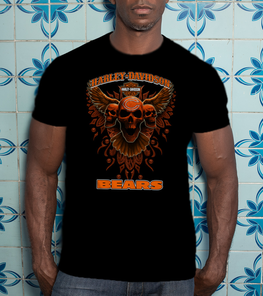 Harley Davidson Chicago Bears Nfl Motor Cycles T-Shirt