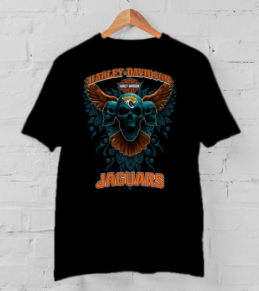 Harley Davidson Motorcycles Jaguars Skulls Wings Nfl T-Shirt