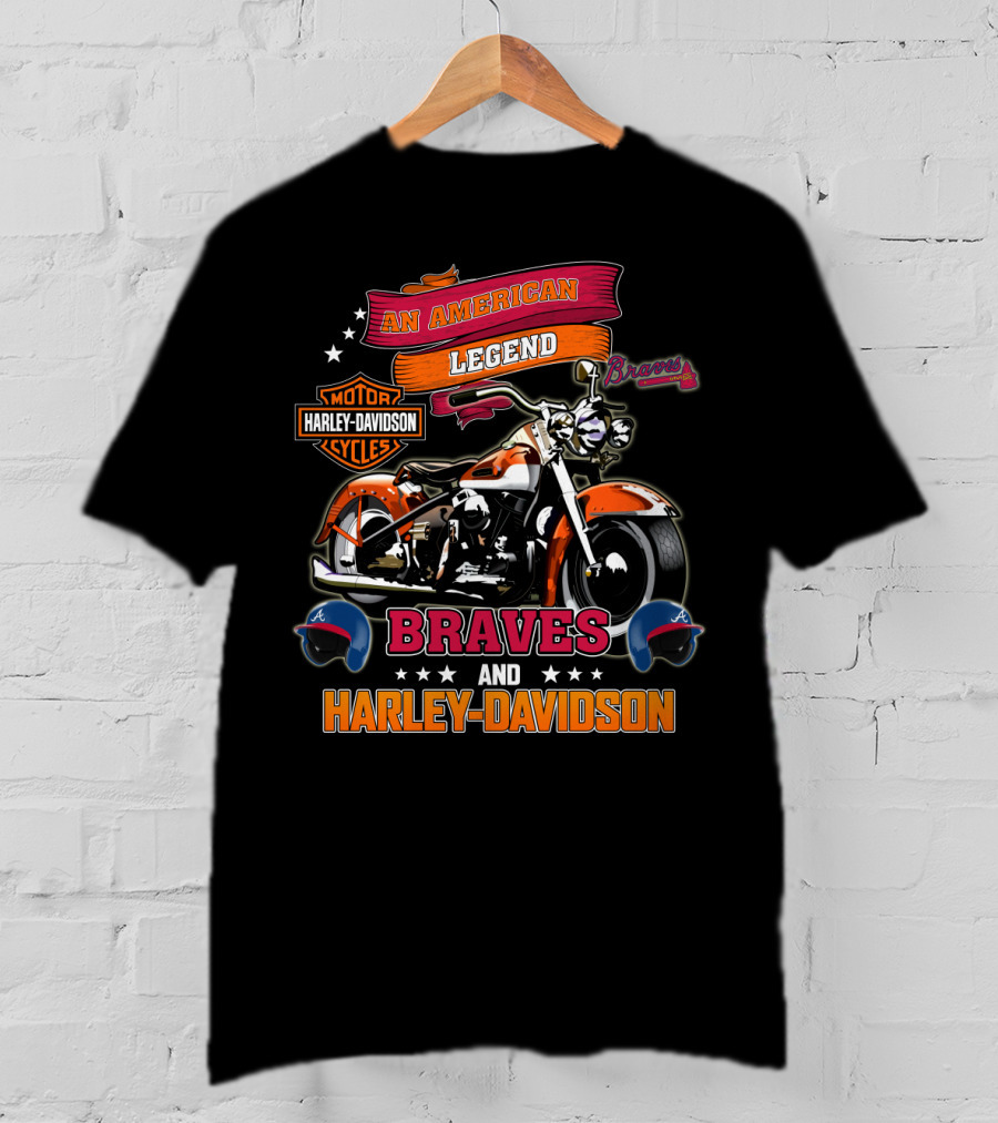 An American Legend Braves And Harley Davidson Motor Cycles T-Shirt