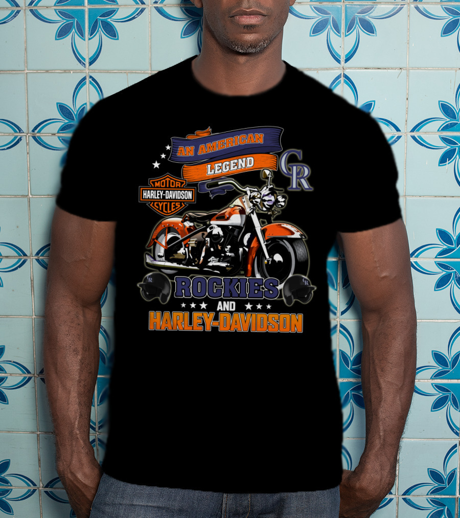 An American Legend Rockies And Harley Davidson Motor Cycles T-Shirt