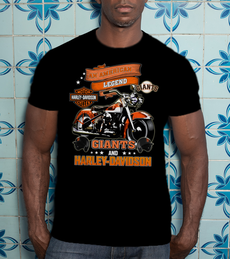An American Legend Giants And Harley Davidson T-Shirt