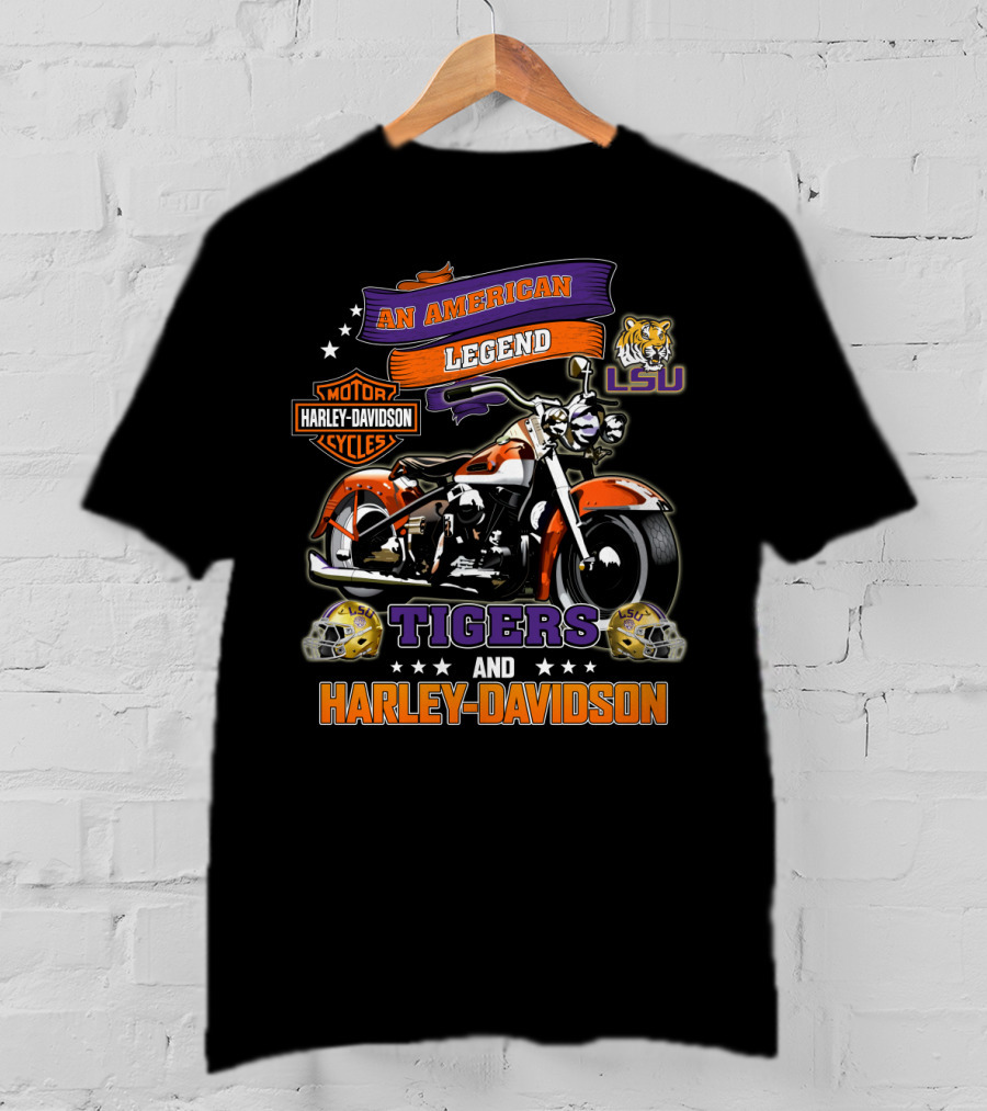 An American Legend Lsu Tigers And Harley Davidson Motorcycles T-Shirt