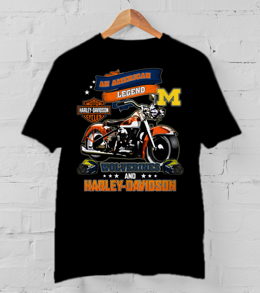 An American Legend Michigan Wolverines And Harley Davidson T-Shirt