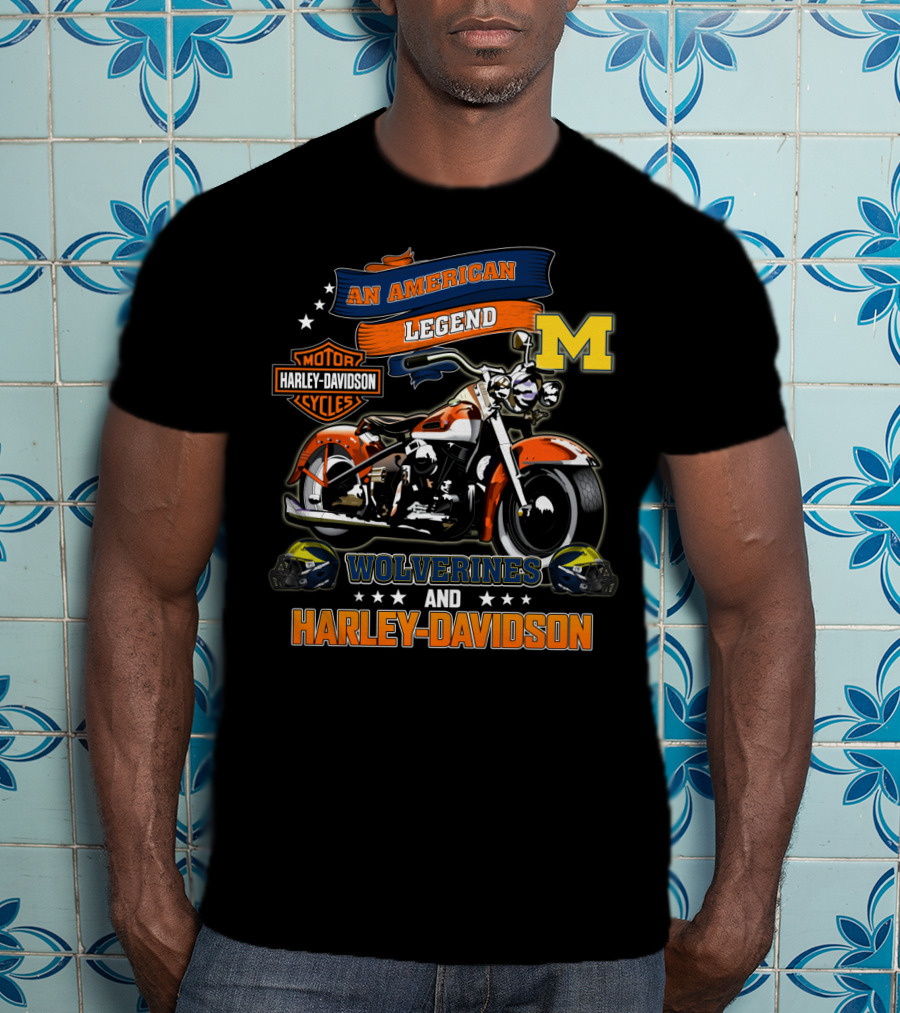 An American Legend Michigan Wolverines And Harley Davidson T-Shirt