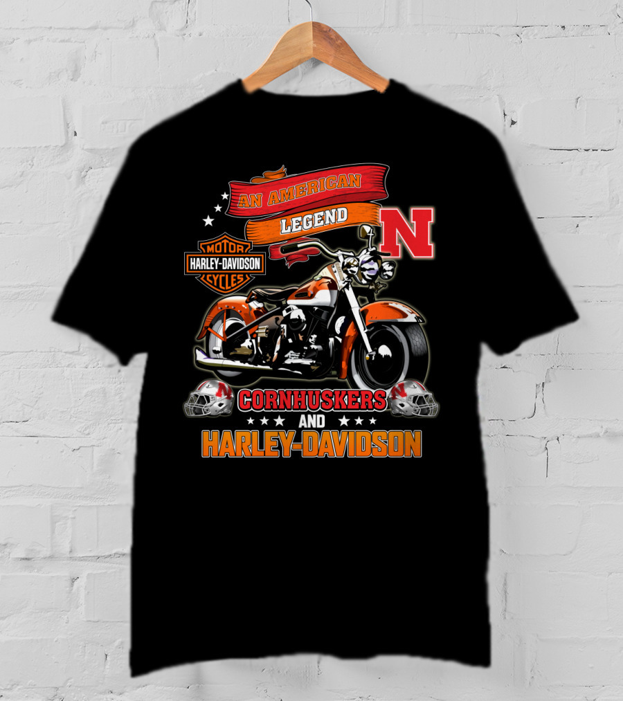 An American Legend Nebraska Cornhuskers And Harley Davidson T-Shirt