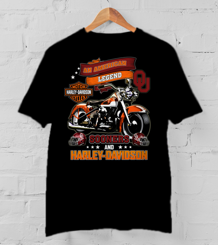 An American Legend Oklahoma Sooners And Harley Davidson Motorcycles T-Shirt