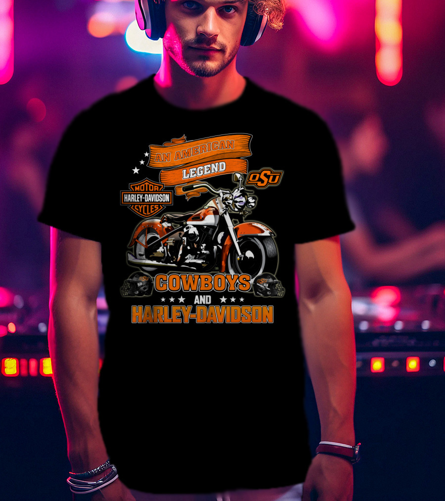 An American Legend Oklahoma State Cowboys And Harley Davidson Osu Motor Cycles T-Shirt