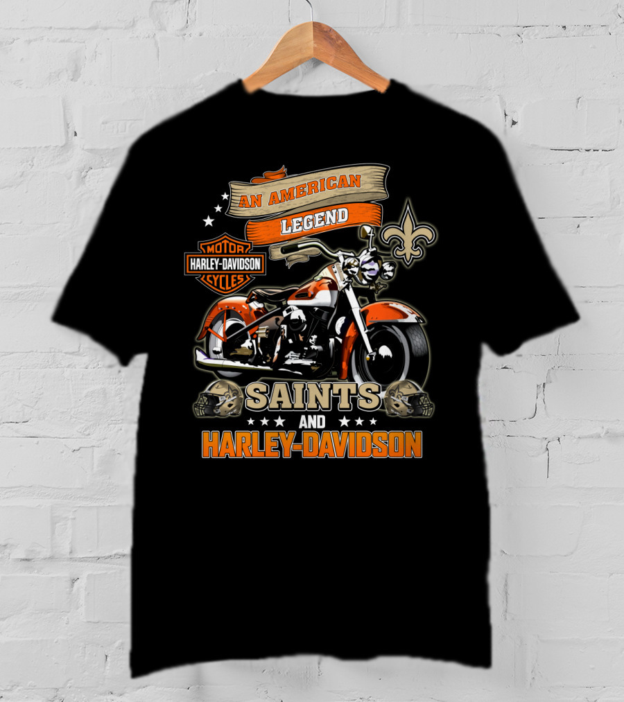An American Legend Saints And Harley Davidson Motor Cycles T-Shirt