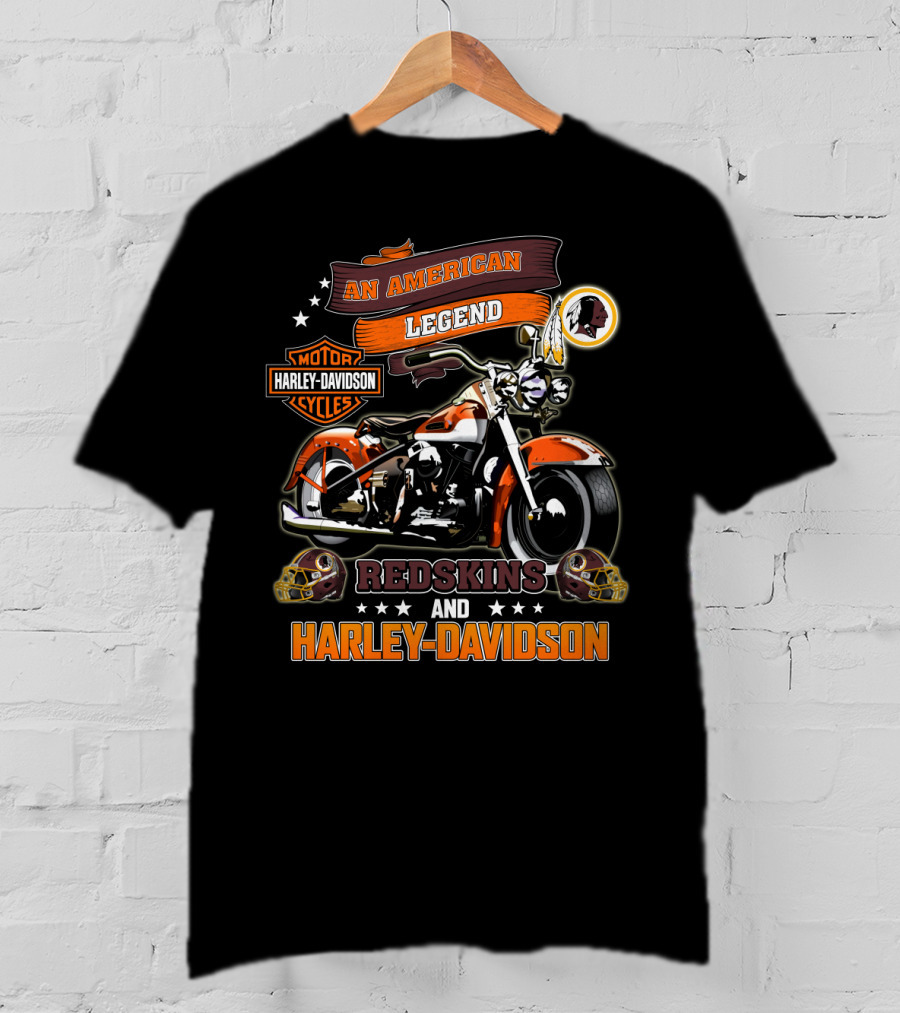 An American Legend Redskins And Harley Davidson Motor Cycles T-Shirt