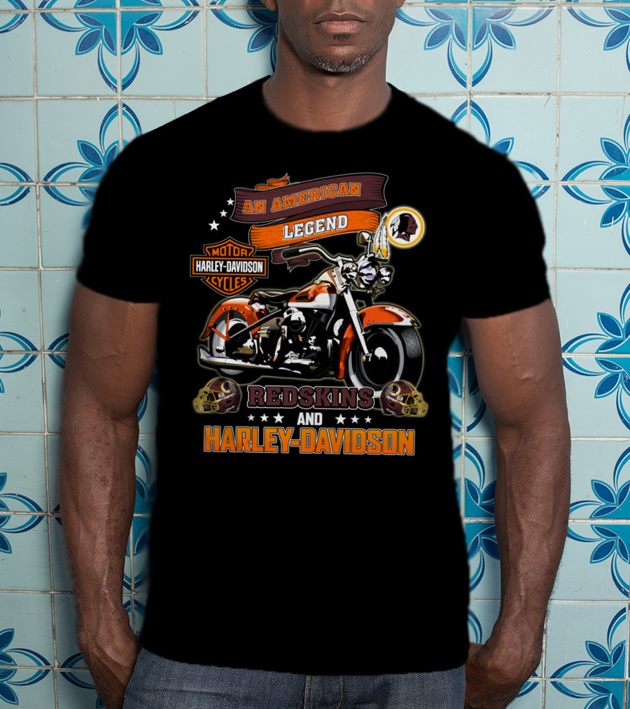 An American Legend Redskins And Harley Davidson Motor Cycles T-Shirt