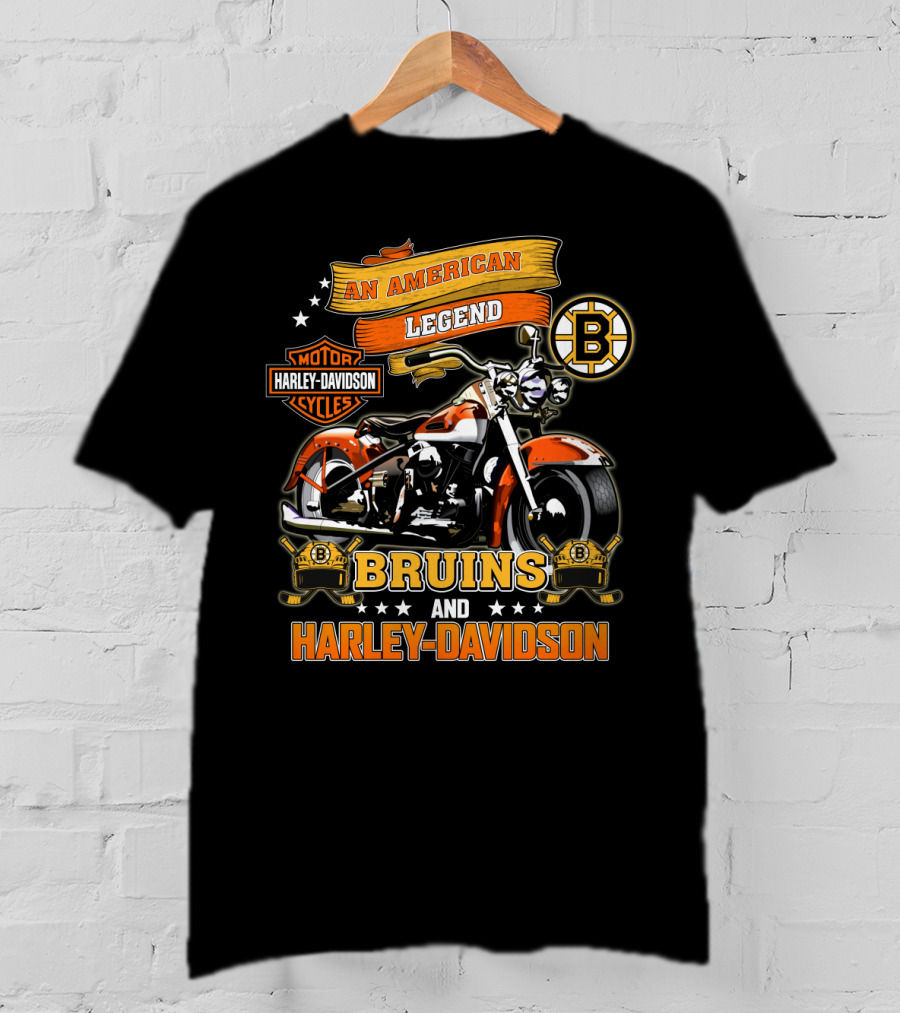 An American Legend Bruins And Harley Davidson Motor Cycles T-Shirt
