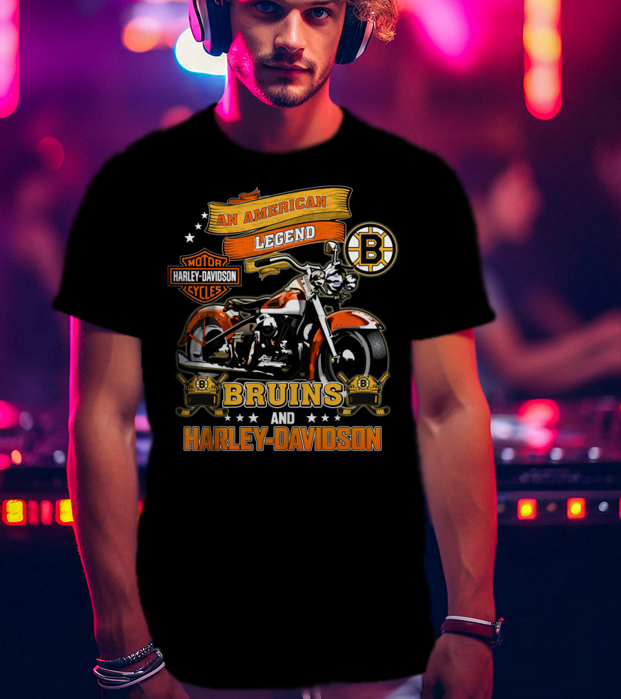 An American Legend Bruins And Harley Davidson Motor Cycles T-Shirt