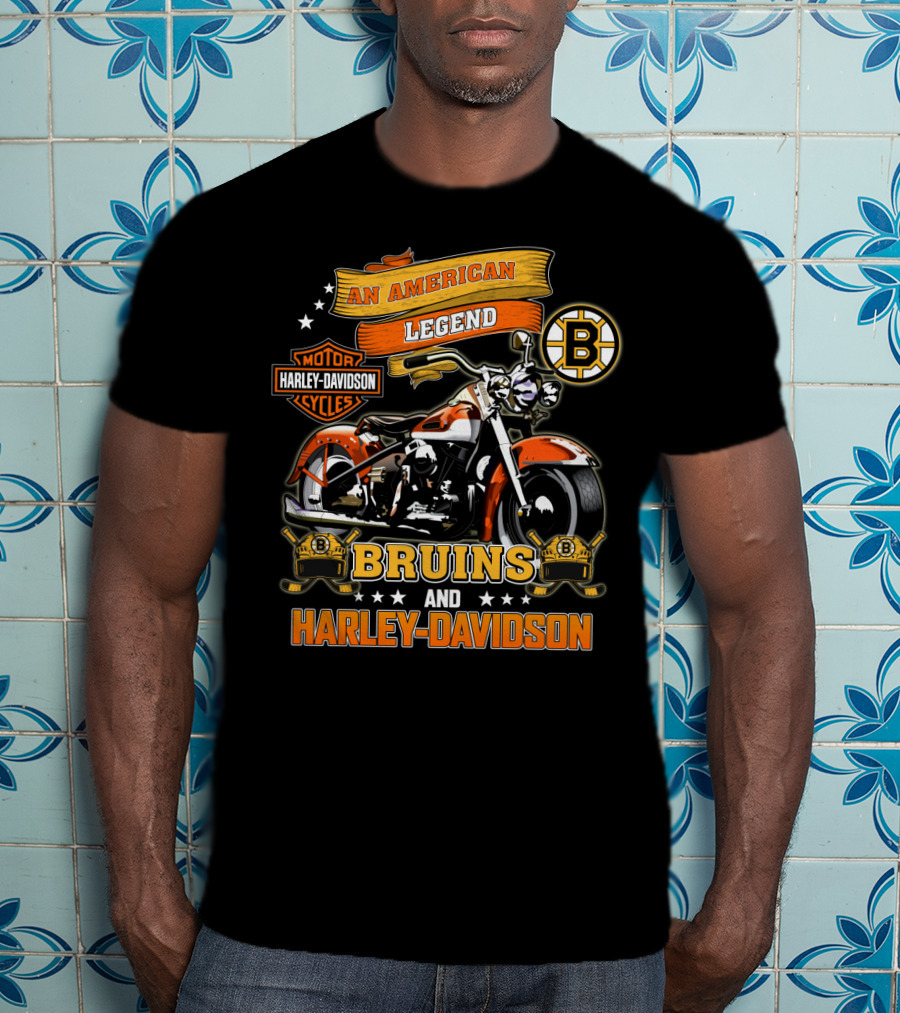 An American Legend Bruins And Harley Davidson Motor Cycles T-Shirt