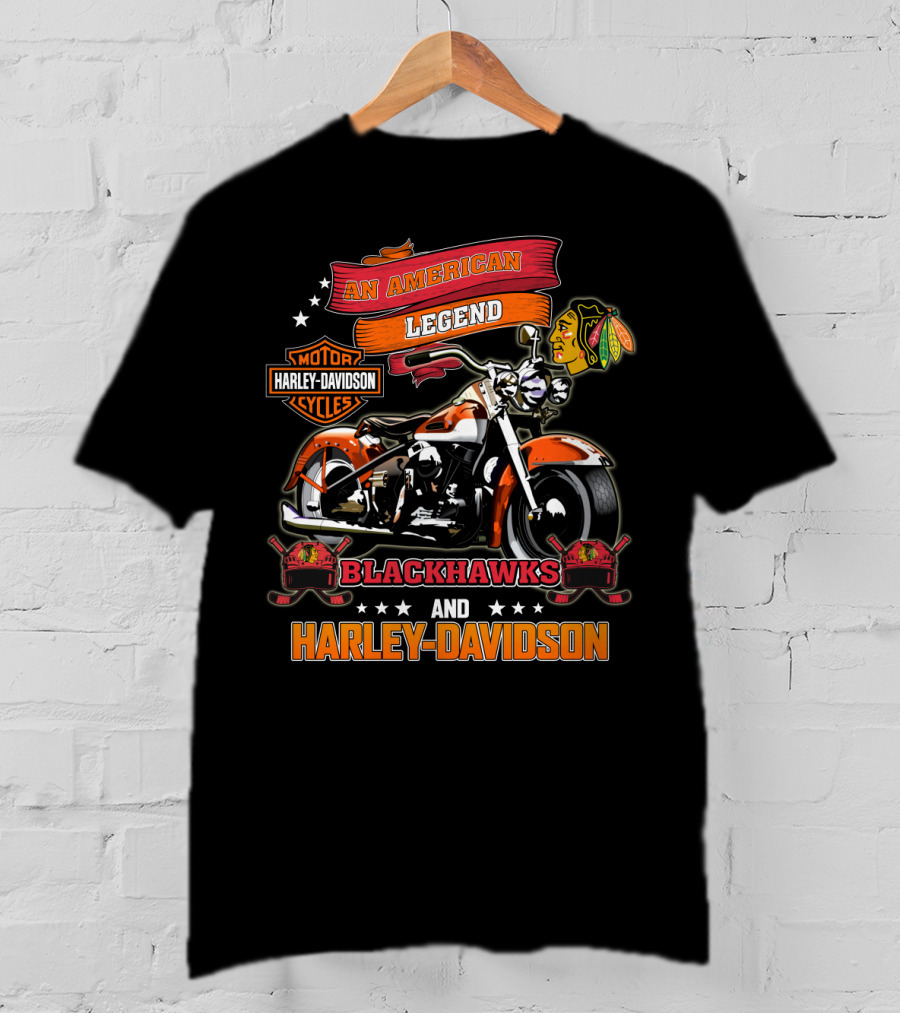 An American Legend Blackhawks And Harley Davidson T-Shirt