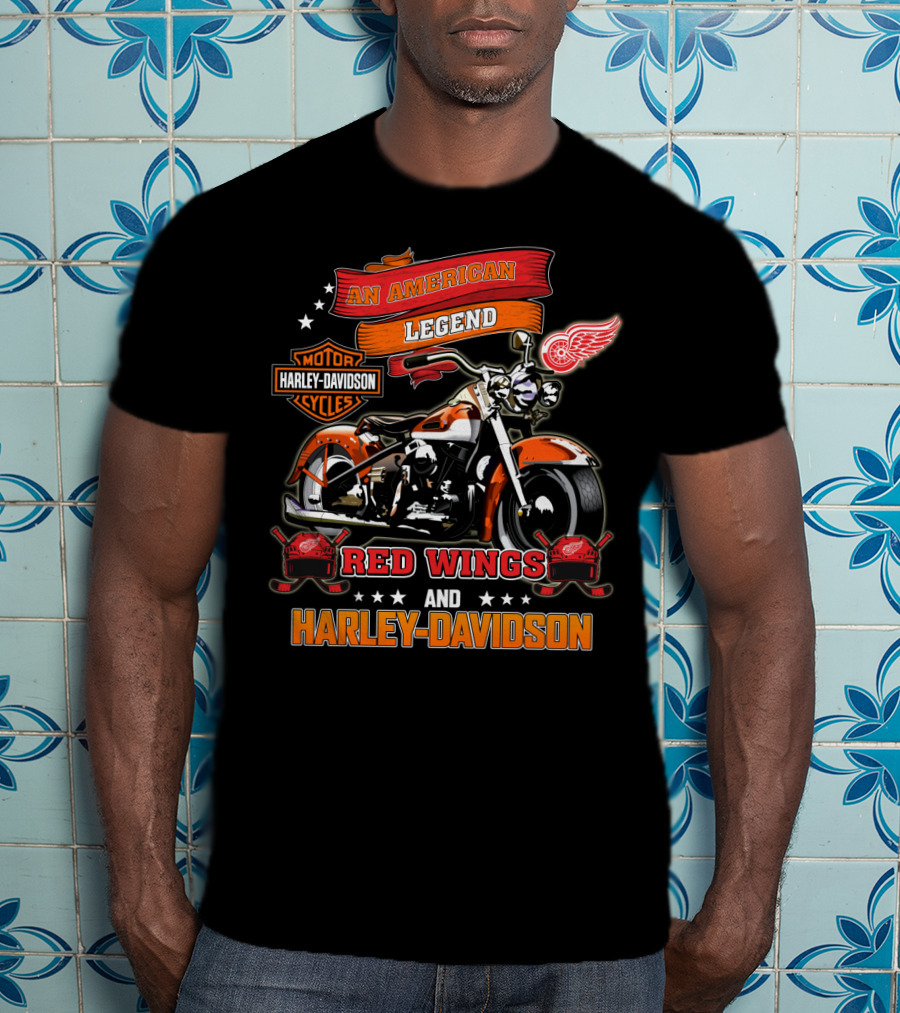An American Legend Detroit Red Wings And Harley Davidson T-Shirt