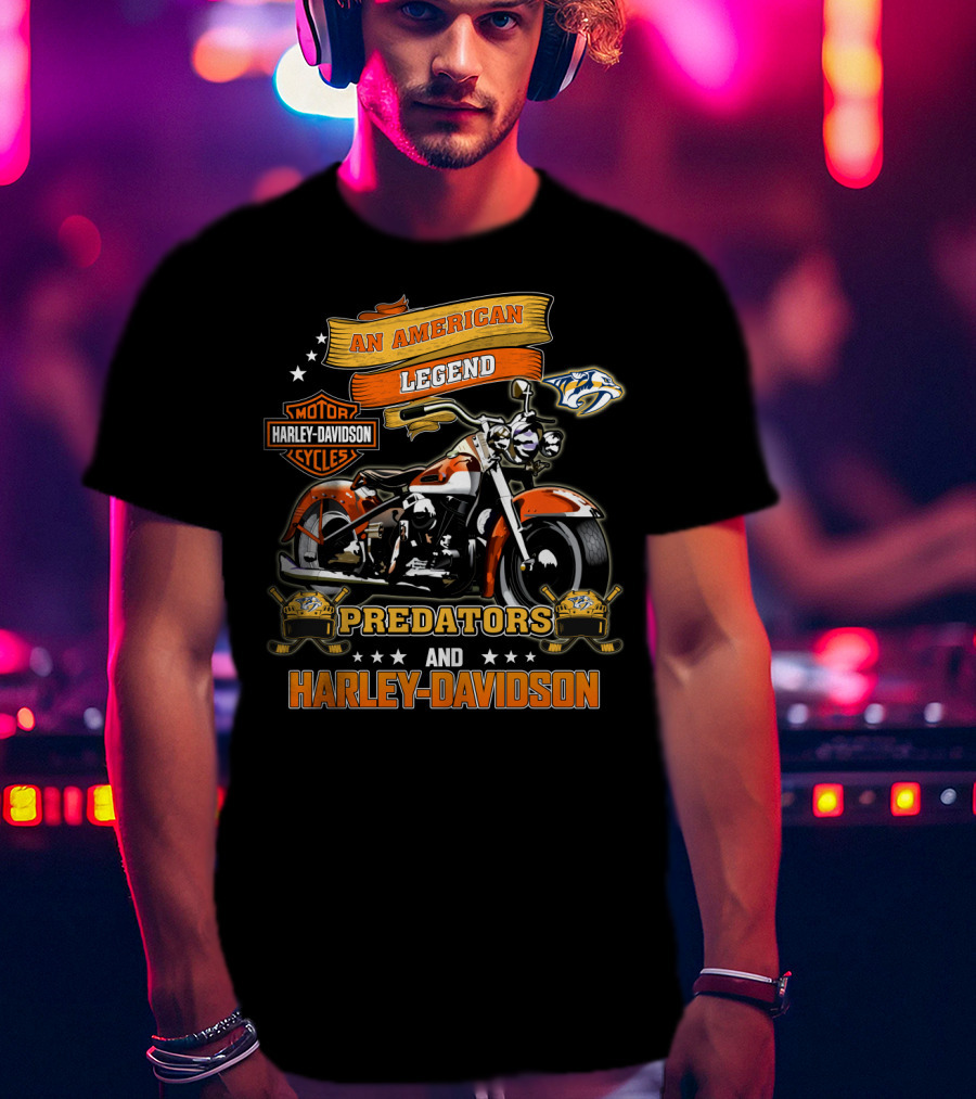 Nashville Predators And Harley Davidson An American Legend Motor Cycles T-Shirt