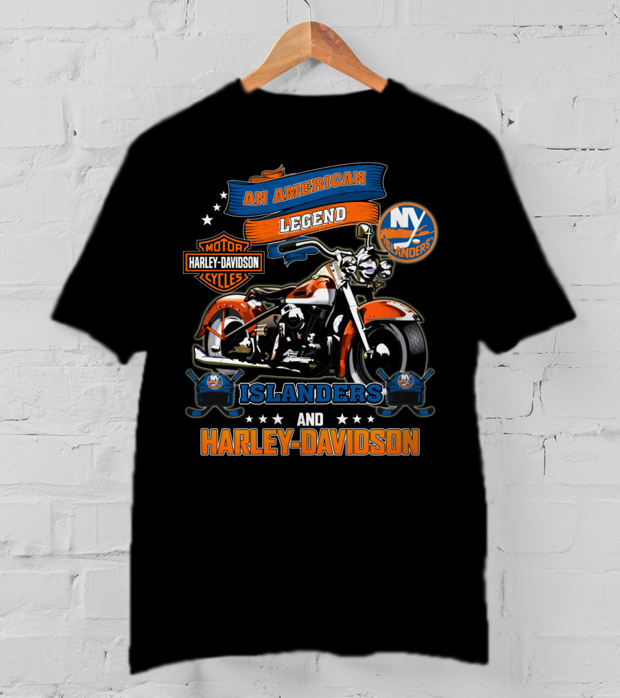 An American Legend New York Islanders Harley Davidson Motor Cycles T-Shirt