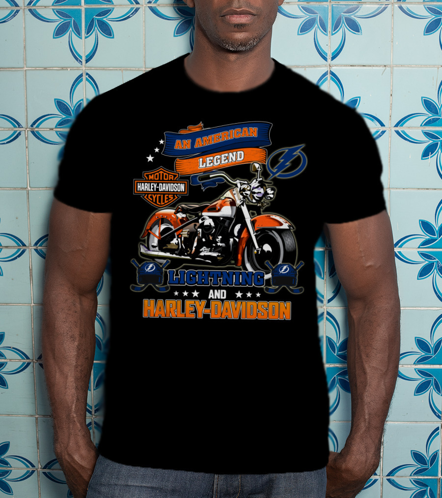 An American Legend Lightning And Harley Davidson Motor Cycles Tampa Bay T-Shirt