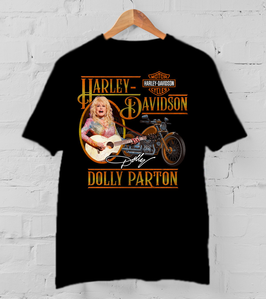 Harley Davidson Dolly Parton Motorcycle And Guitar T-Shirt