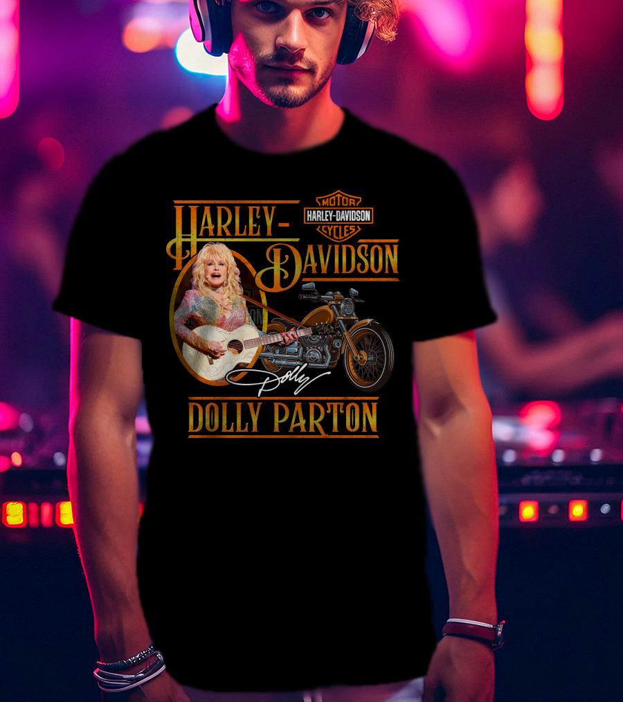 Harley Davidson Dolly Parton Motorcycle And Guitar T-Shirt