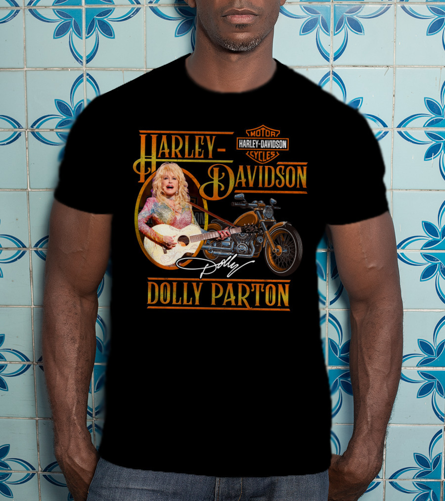 Harley Davidson Dolly Parton Motorcycle And Guitar T-Shirt