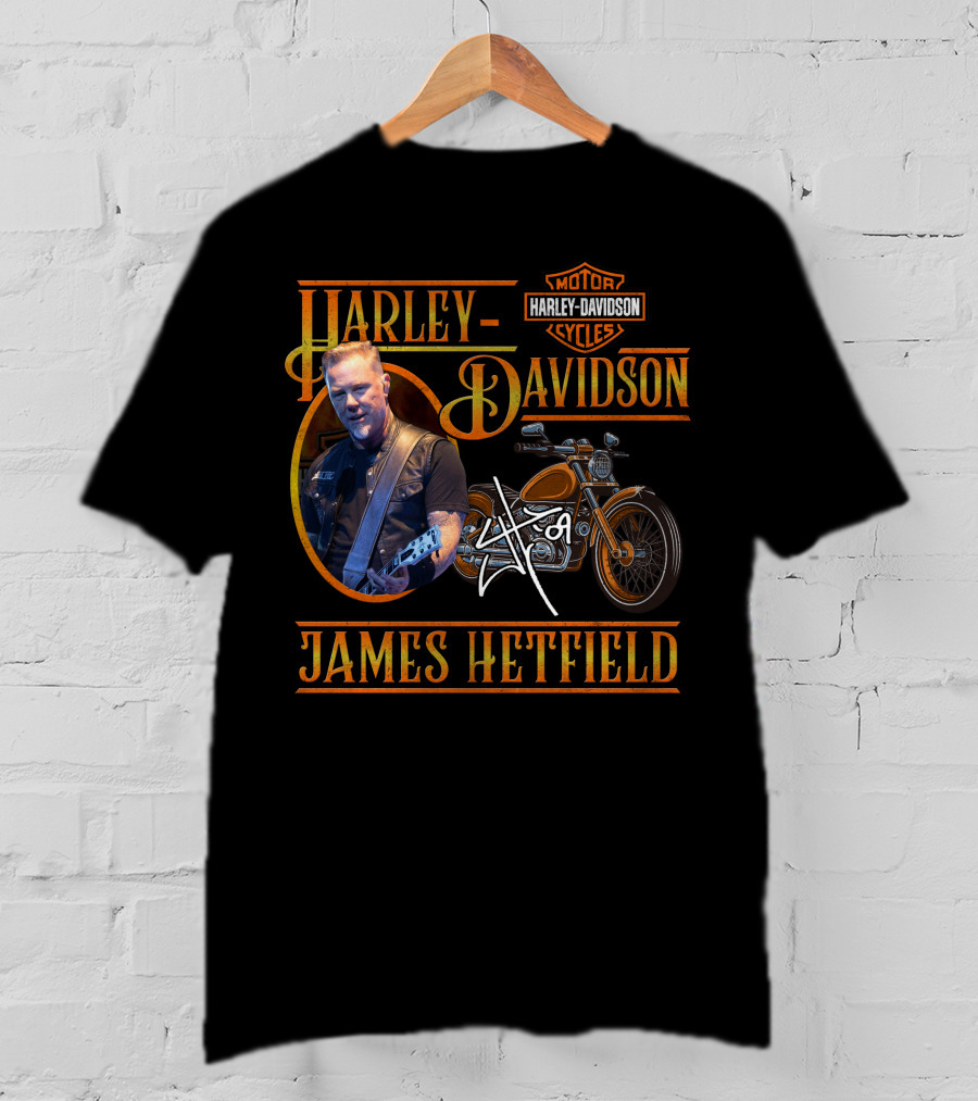 Harley Davidson James Hetfield Motorcycle And Signature T-Shirt