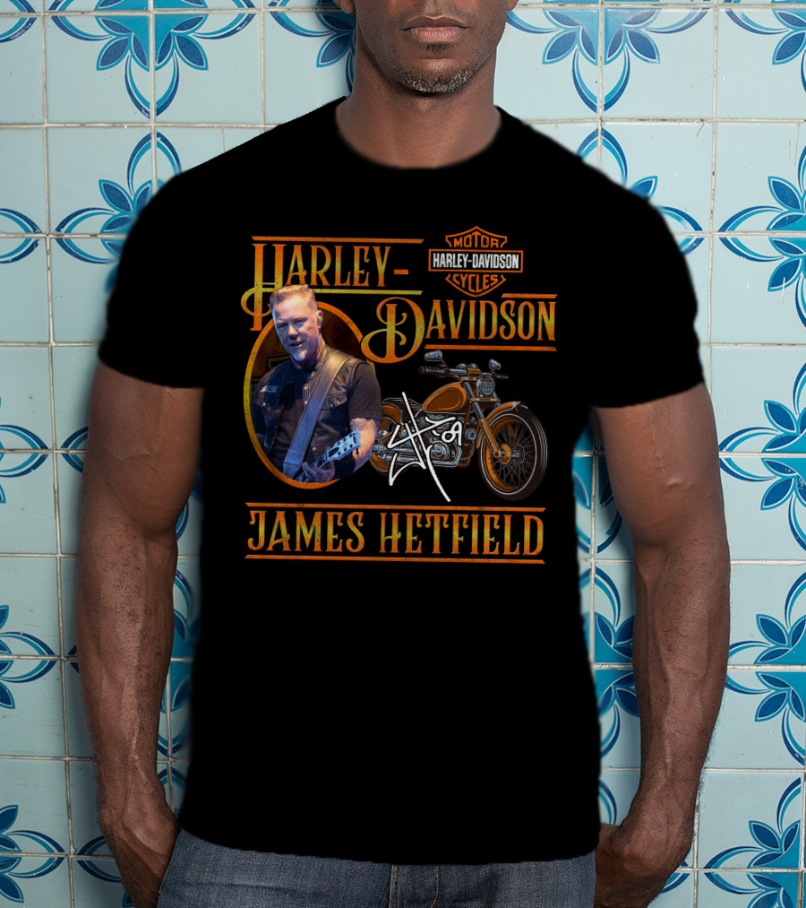 Harley Davidson James Hetfield Motorcycle And Signature T-Shirt