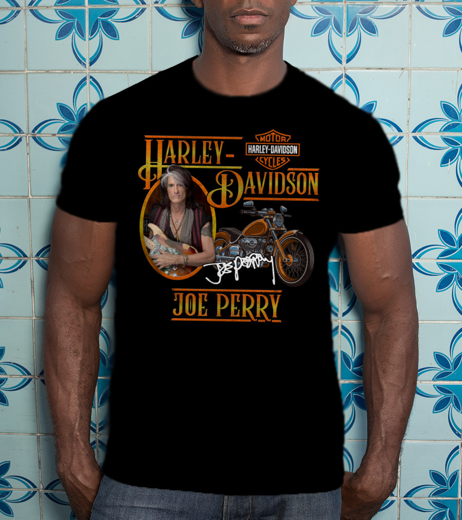 Harley Davidson Motorcycles Joe Perry Signature With Guitar And Motorcycle T-Shirt
